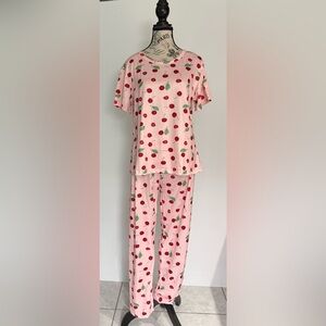 Pajamas Women's 3 Piece Pajama Set w/Eye Mask Pink with Cherries Sz Medium New